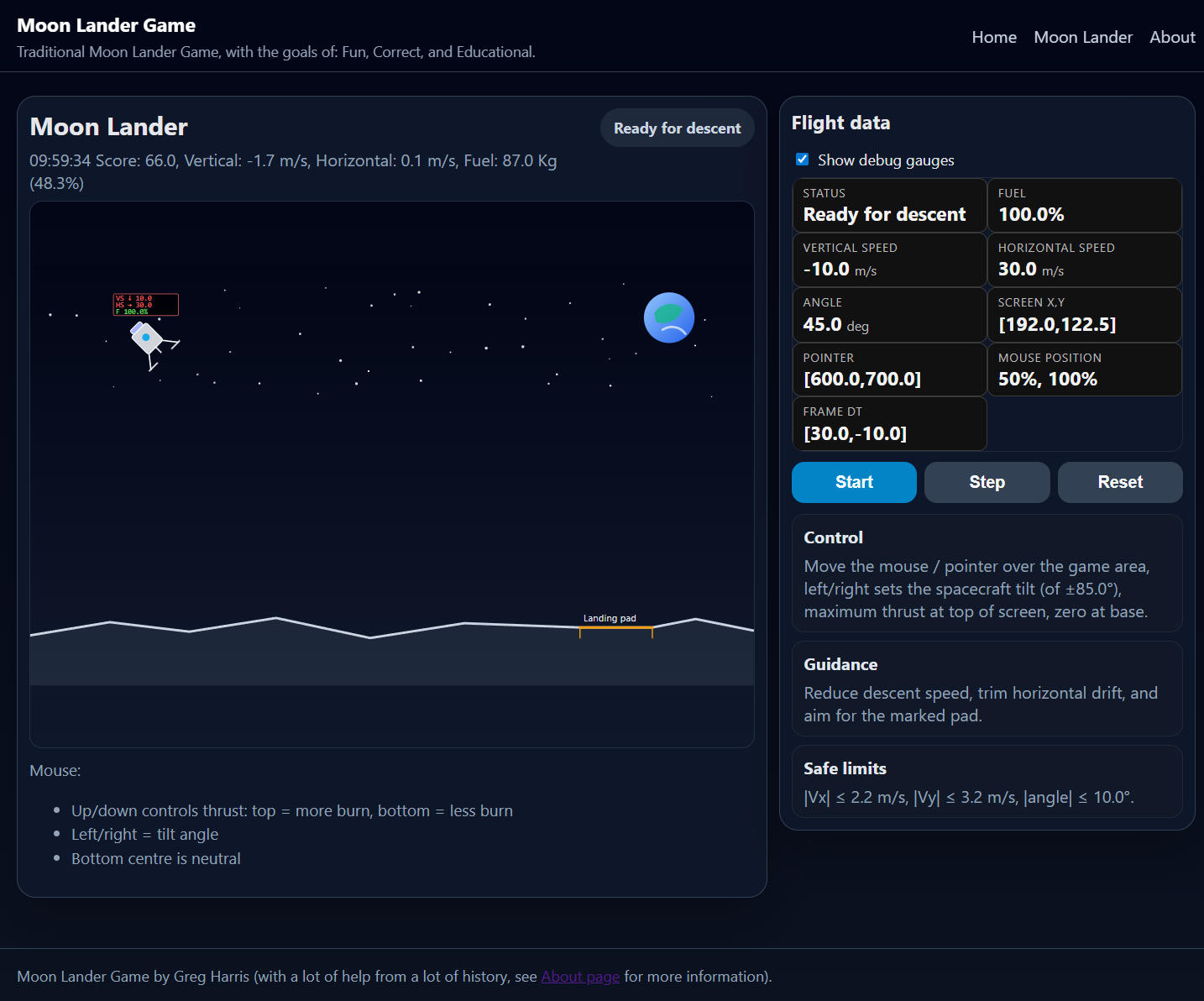 Moon Lander game screen